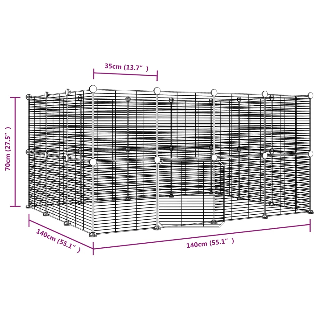 28-Panel Pet Cage with Door Black 35x35 cm Steel