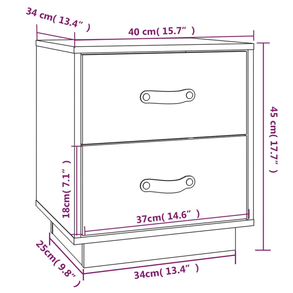  Nachttische 2 Stk. Grau 40x34x45 cm Massivholz Kiefer