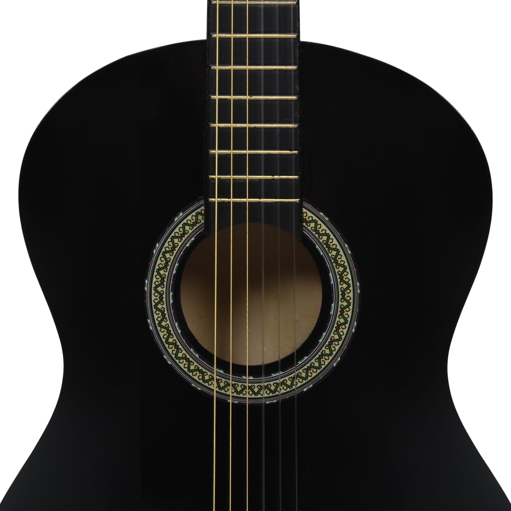 12 Piece Classical Guitar Beginner Set Black 4/4 39"