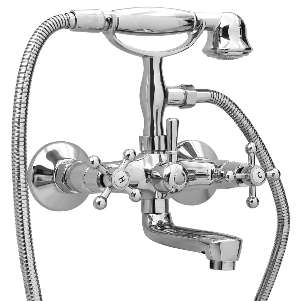 2-Handle Bathtub Faucet + Hand Shower Diverter Chrome Retro
