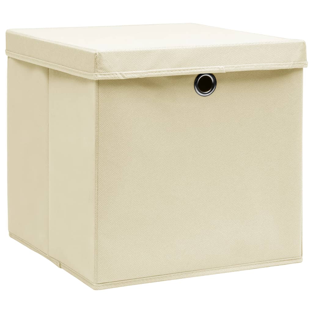  Aufbewahrungsboxen mit Deckel 4 Stk. Creme 32x32x32 cm Stoff