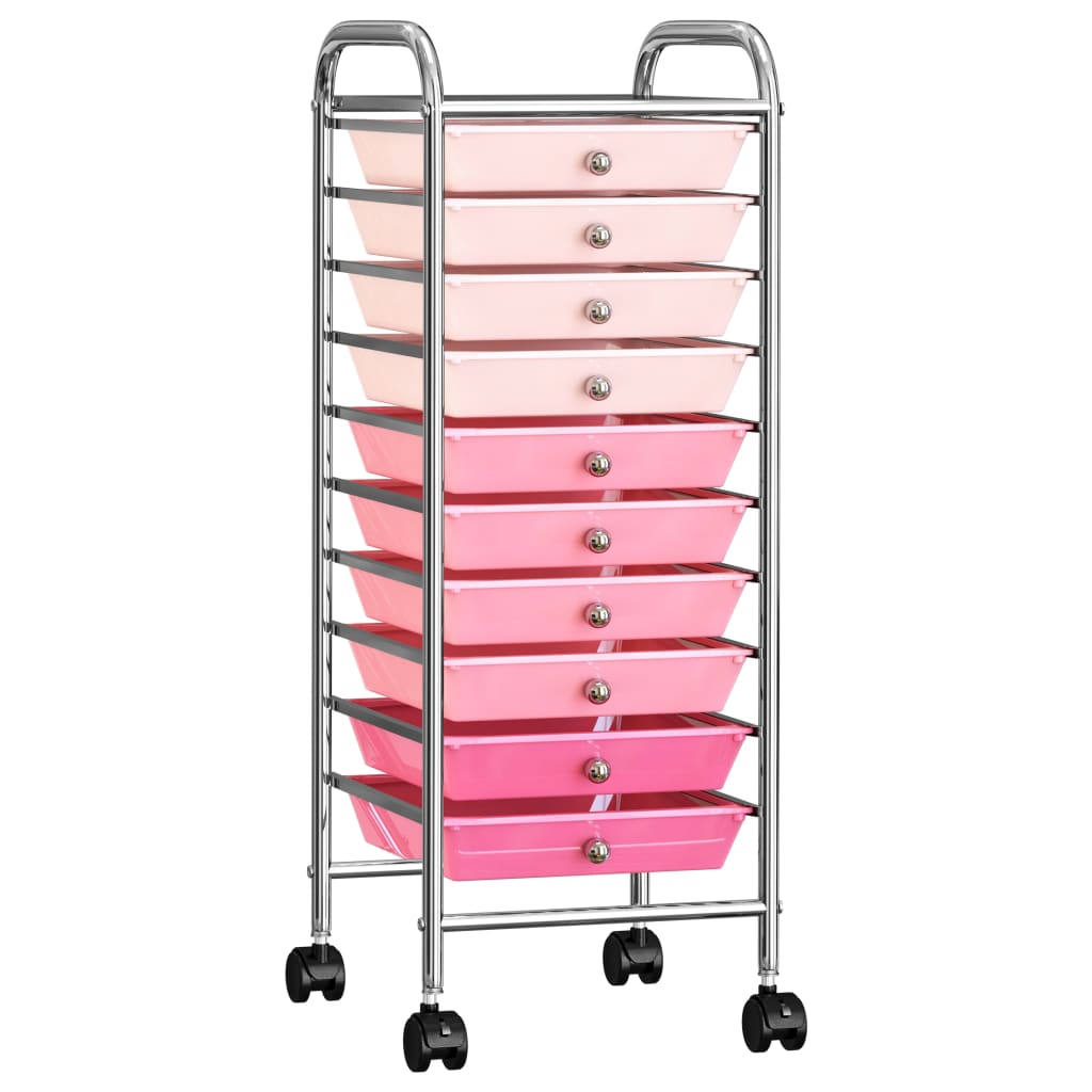 10-Drawer Mobile Storage Trolley Ombre Pink Plastic