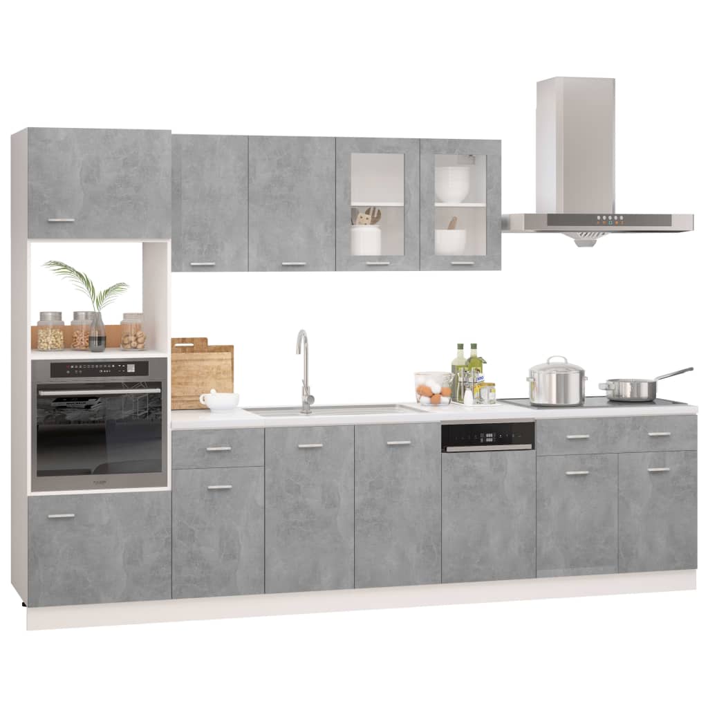 7 Piece Kitchen Cabinet Set Concrete Grey Chipboard