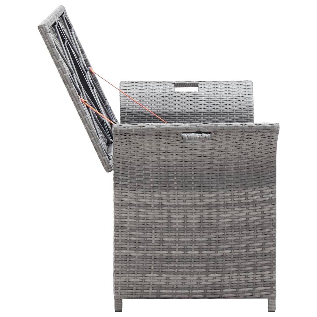   Sitzbank mit Stauraum und Kissen Grau 138 cm Poly Rattan