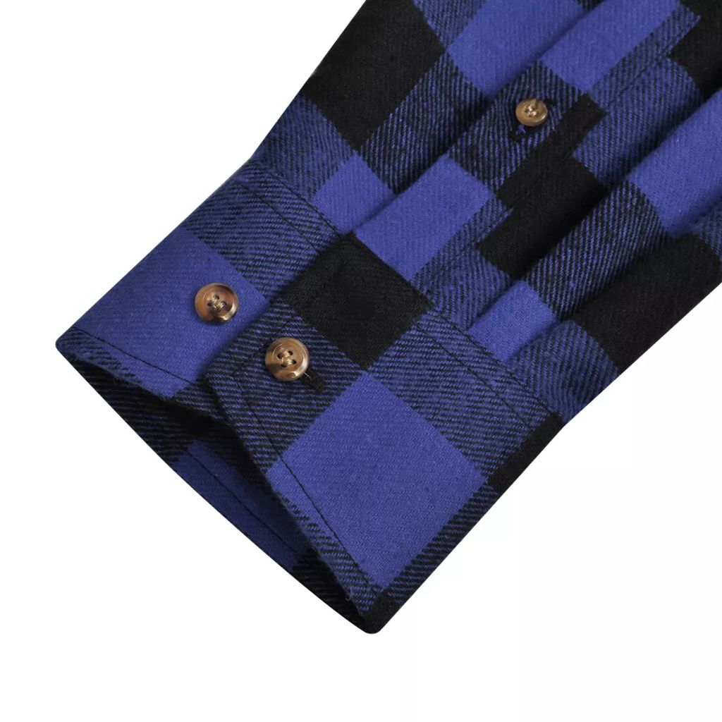2 x Herren Arbeitshemd Holzfäller Flanellhemd kariert blau-schwarz M