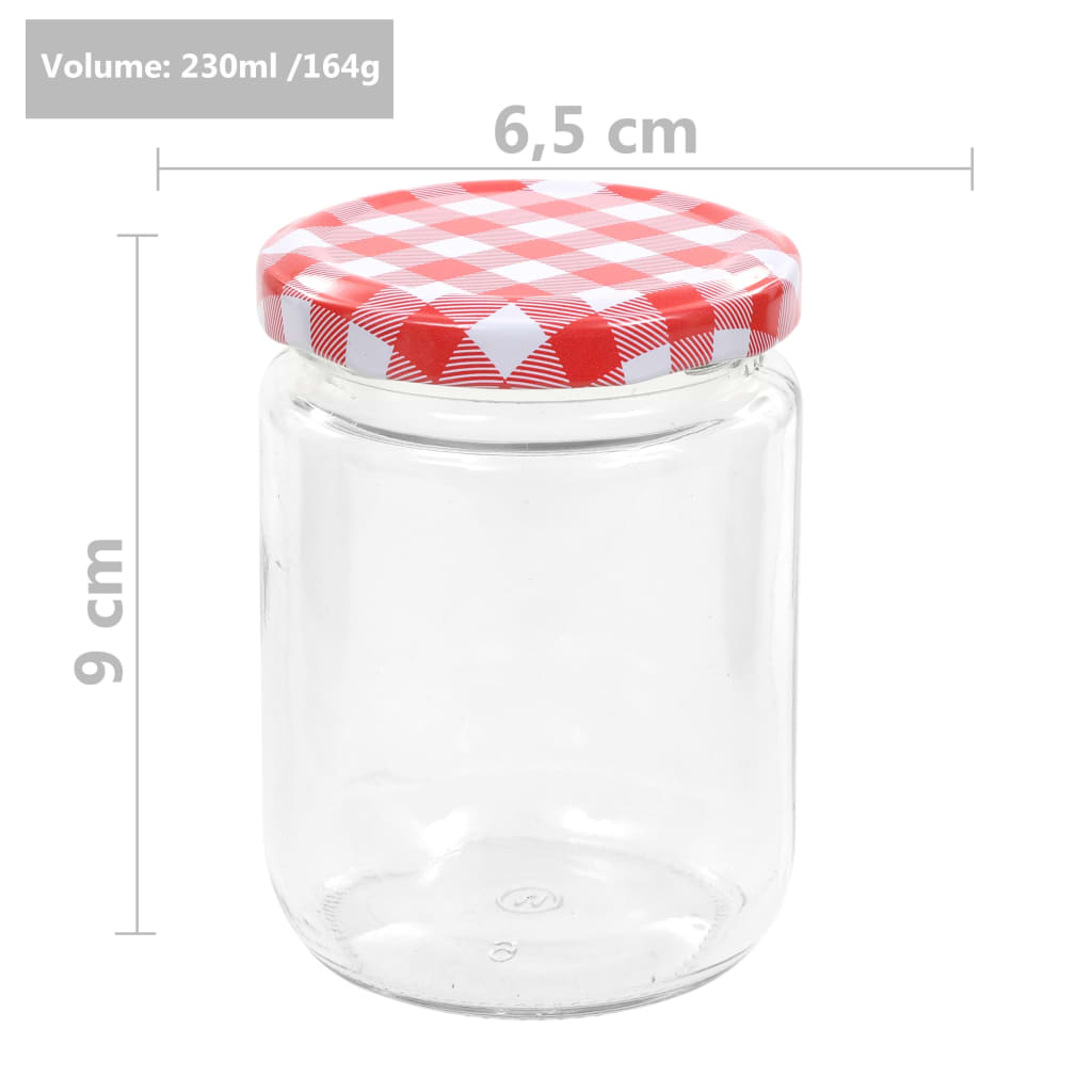Glass Jam Jars with White and Red Lid 96 pcs 230 ml