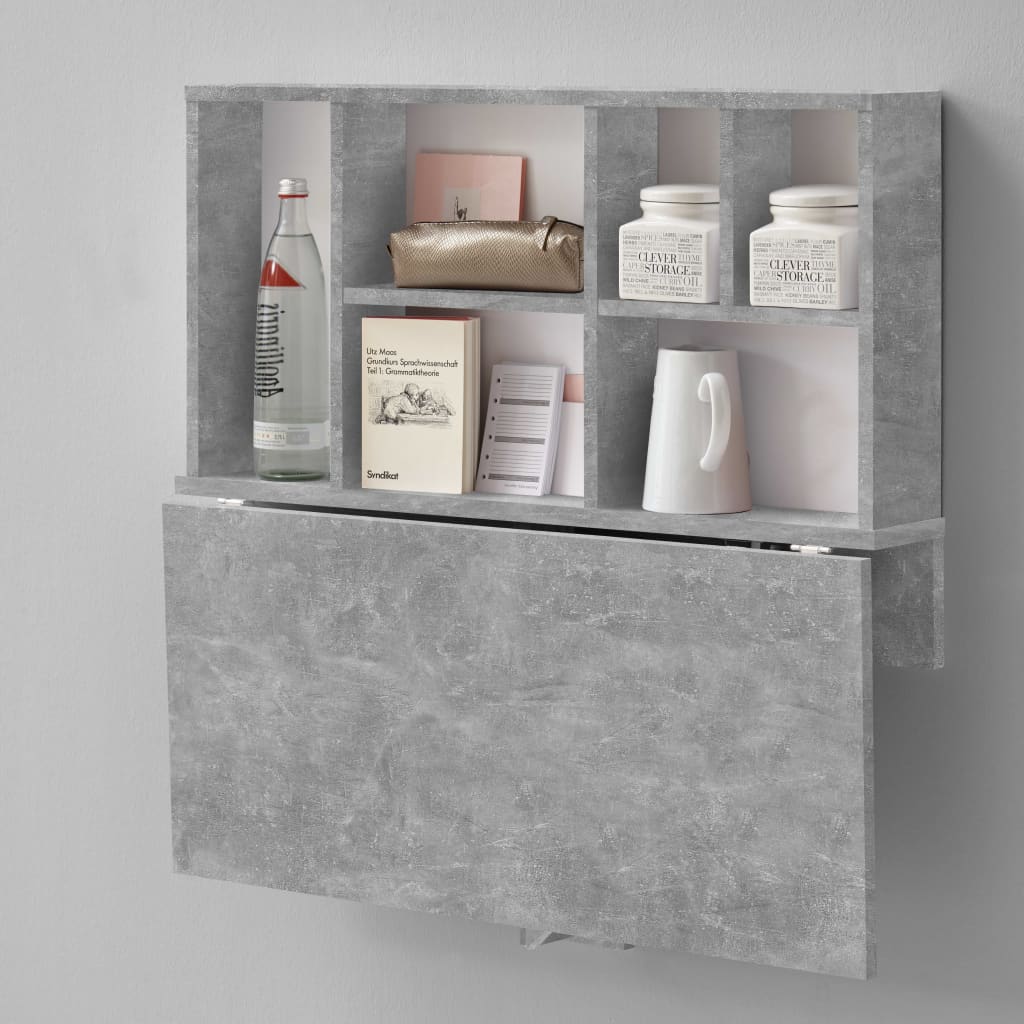 FMD Wall-mounted Drop Leaf Table with Shelf Concrete