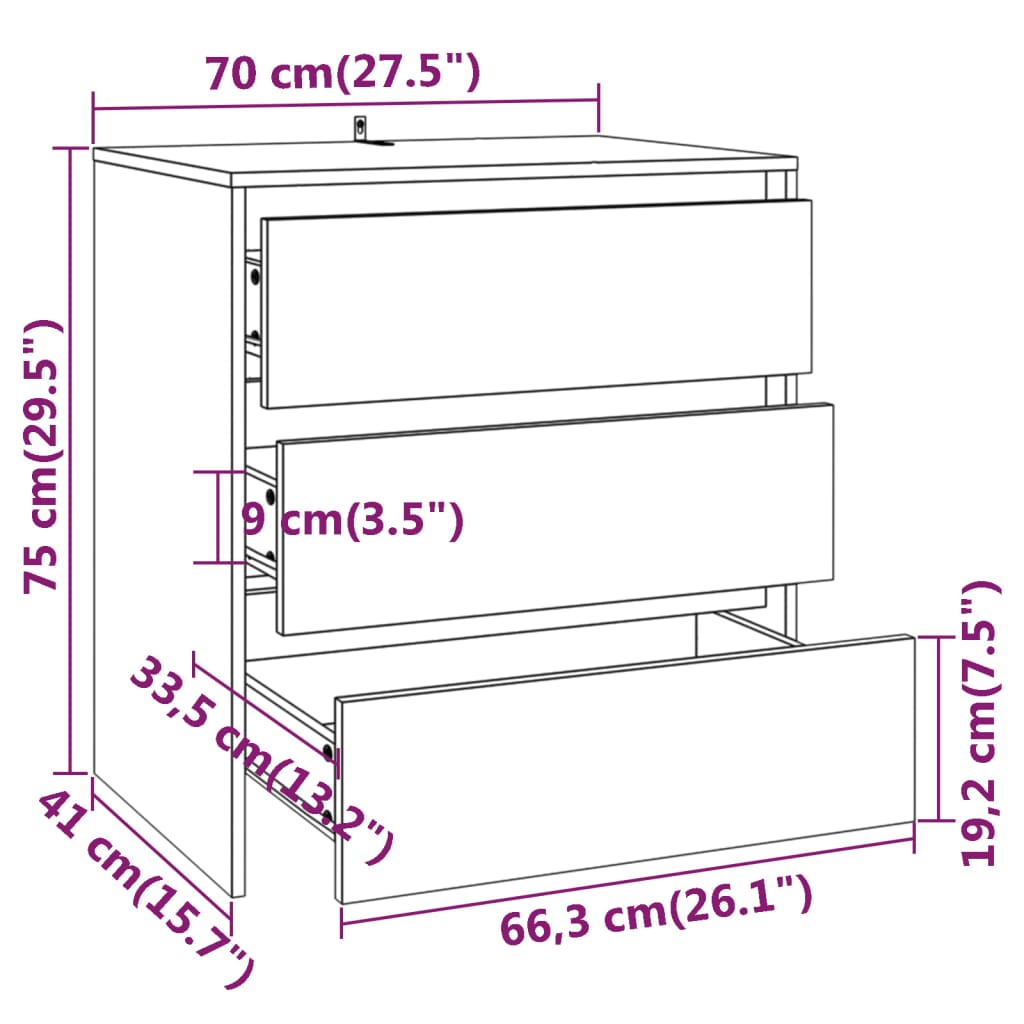 3-tlg. Sideboard Braun Eiche-Optik Holzwerkstoff