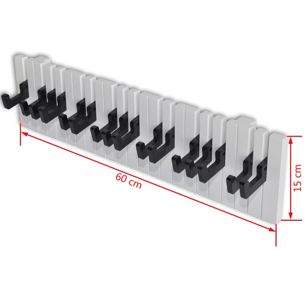 Garderobenleiste Wandgarderobe Klavier Design mit 16 schwarzen Haken