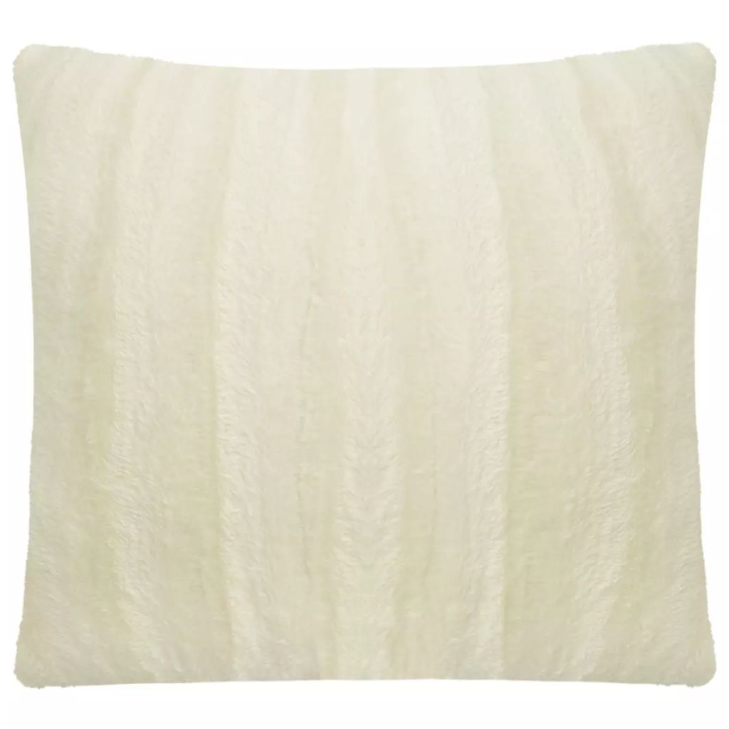 Three Piece Throw Blanket & Cushion Cover Set Faux Fur Cream