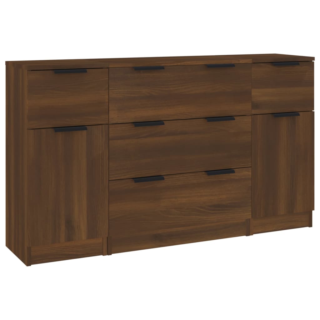 3 Piece Sideboard Set Brown Oak Engineered Wood