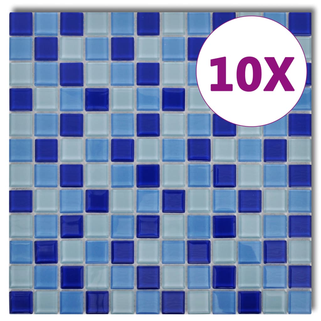 10x Glass Mosaik Fliesen Blau-weiss 0,9 qm