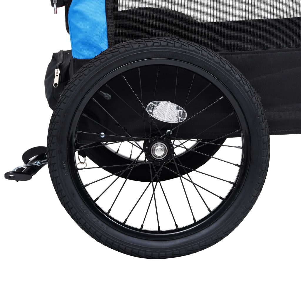 Remorque de vélo pour chiens et poussette 2-en-1 bleu et noir