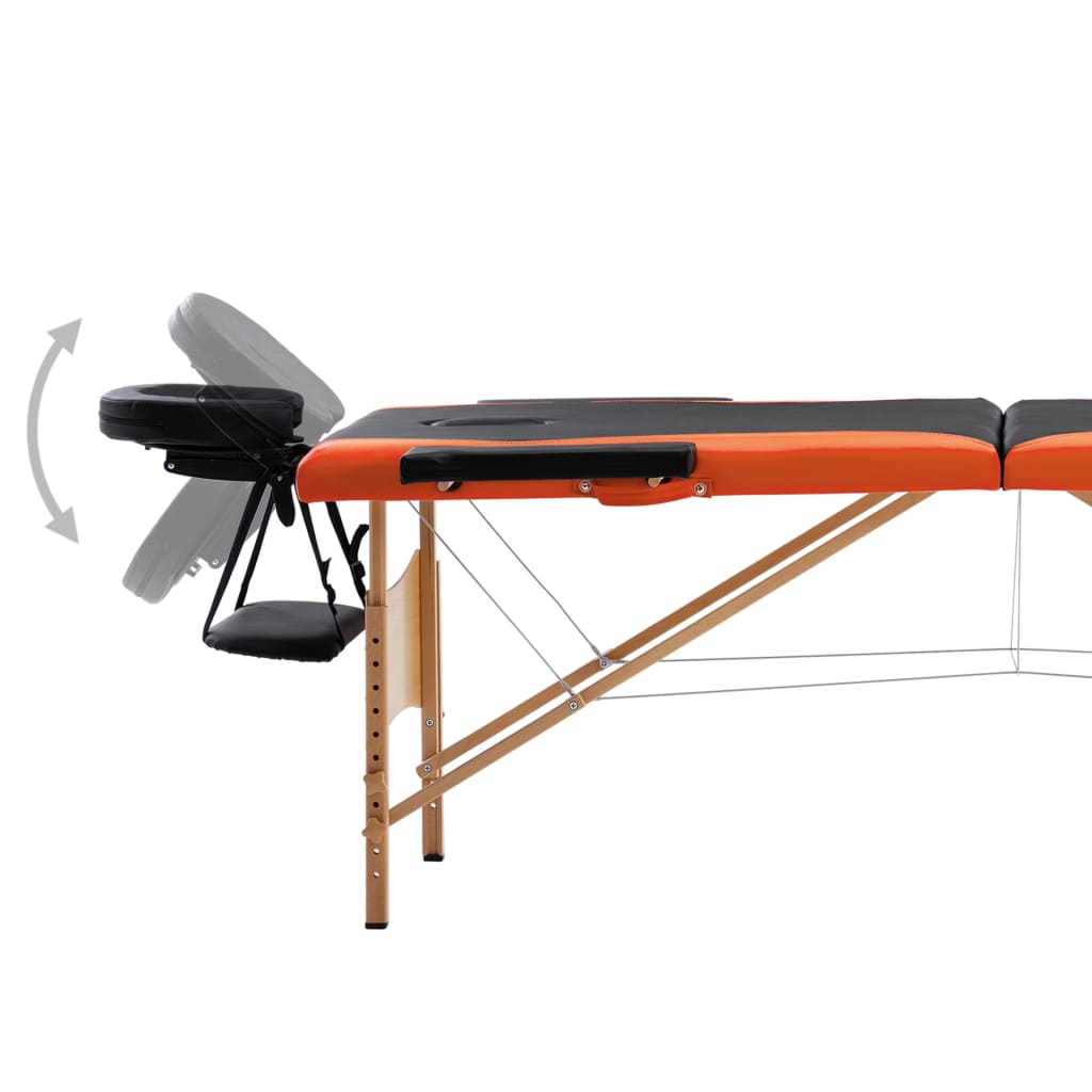  Table de massage pliable 2 zones Bois Noir et orange