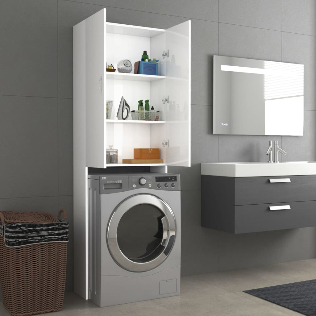 Washing Machine Cabinet High Gloss White 64x25.5x190 cm