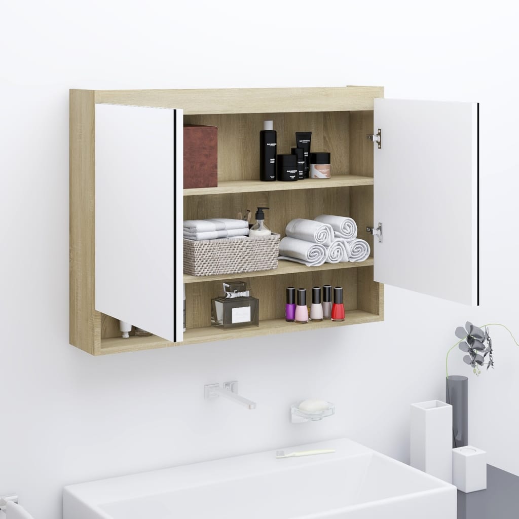 Bathroom Mirror Cabinet 80x15x60 cm MDF White and Oak