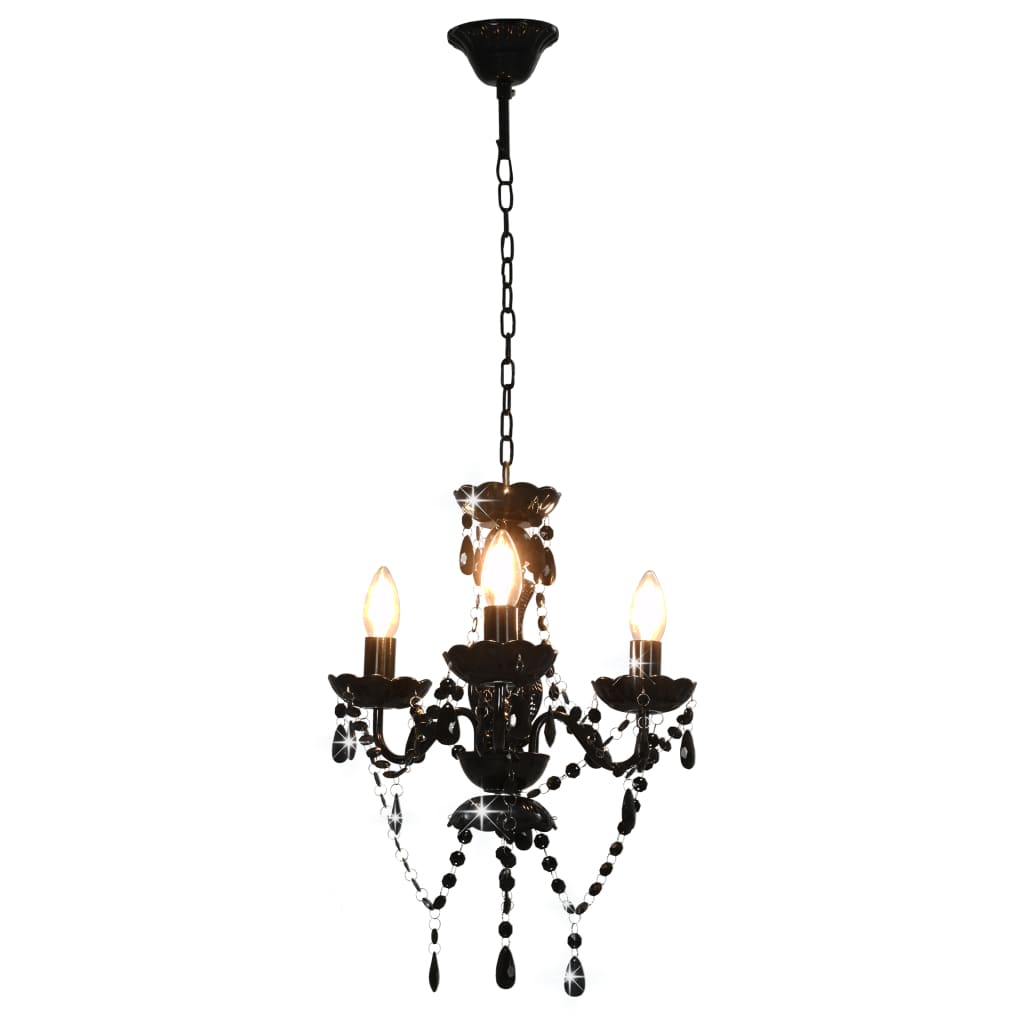 Chandelier with Beads Black Round 3 x E14