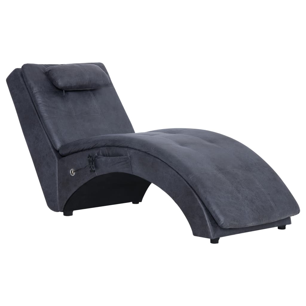 Chaise longue de massage avec oreiller Gris Similicuir daim
