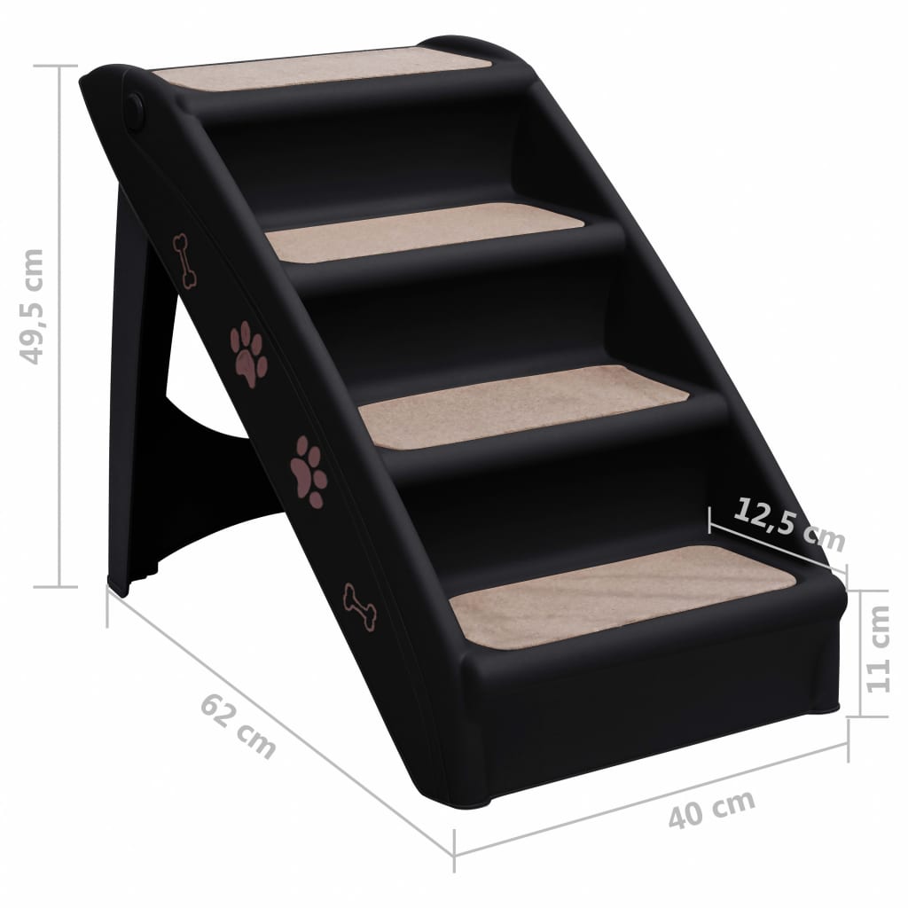 Escaliers pliables pour chiens Noir 62x40x49,5 cm