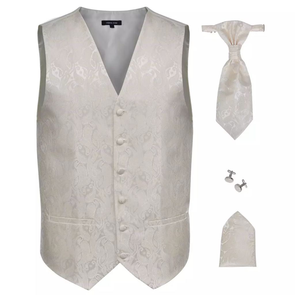 130829 Men's Paisley Wedding Waistcoat Set Size 50 Cream