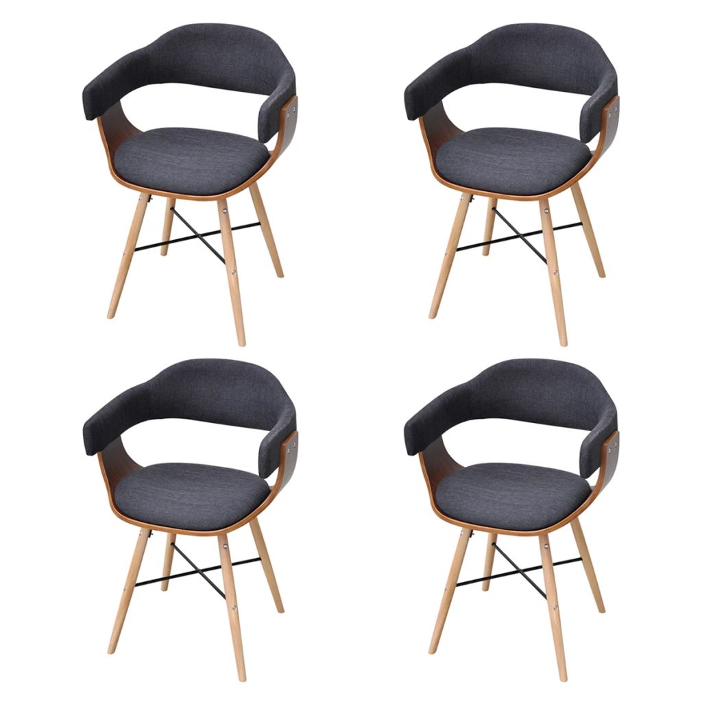 4 pcs Dining Chair Bentwood with Fabric Upholstery