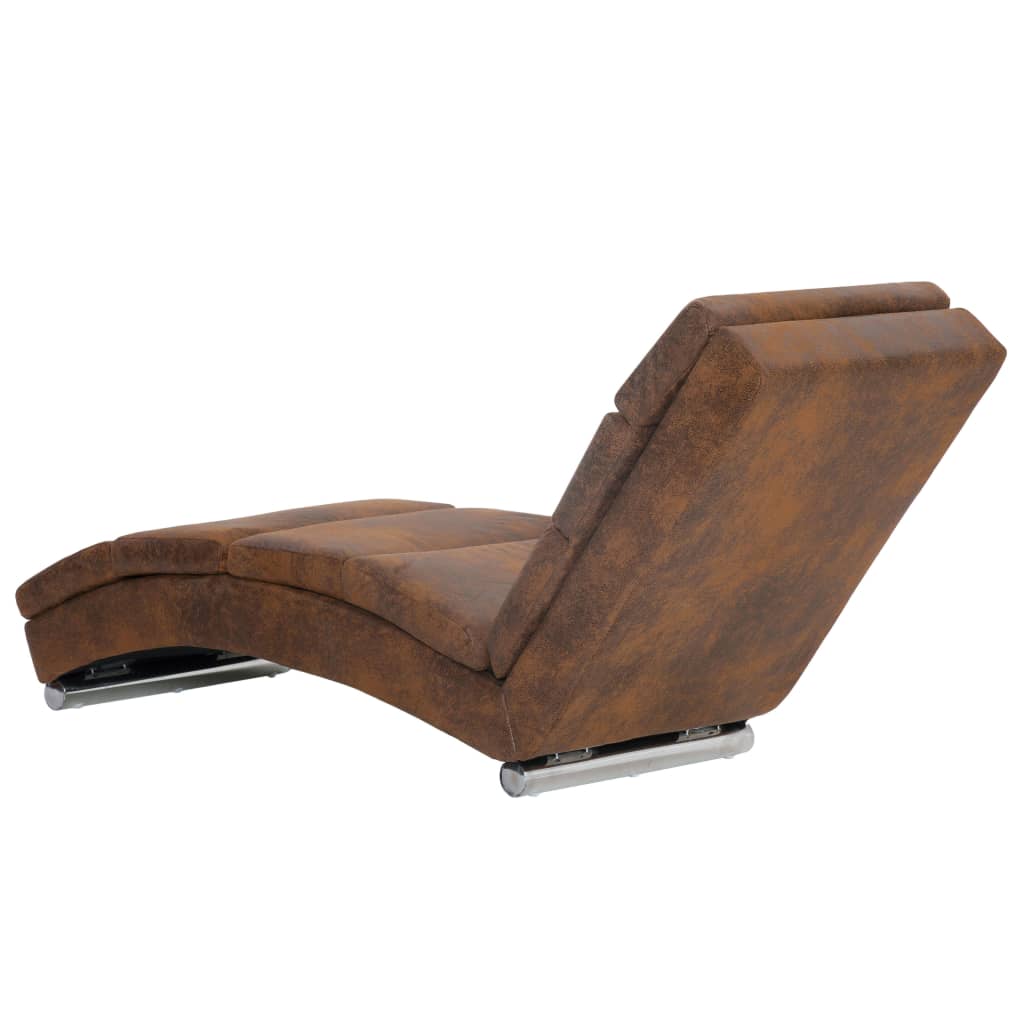 Chaise Longue Brown Faux Suede Leather
