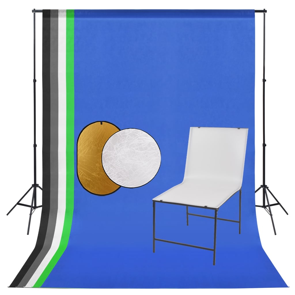 Fotostudio-Set mit Aufnahmetisch, Hintergrund und Reflektor