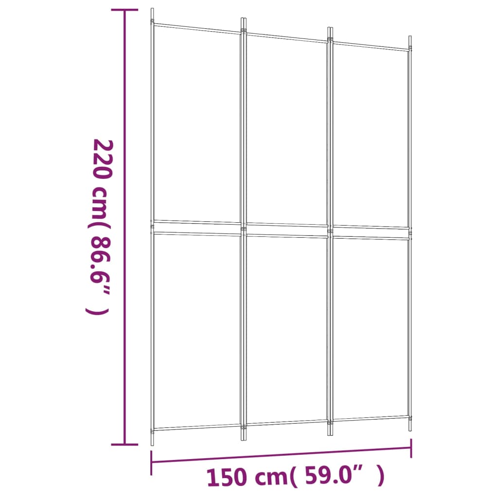 3-tlg. Paravent Weiss 150x220 cm Stoff