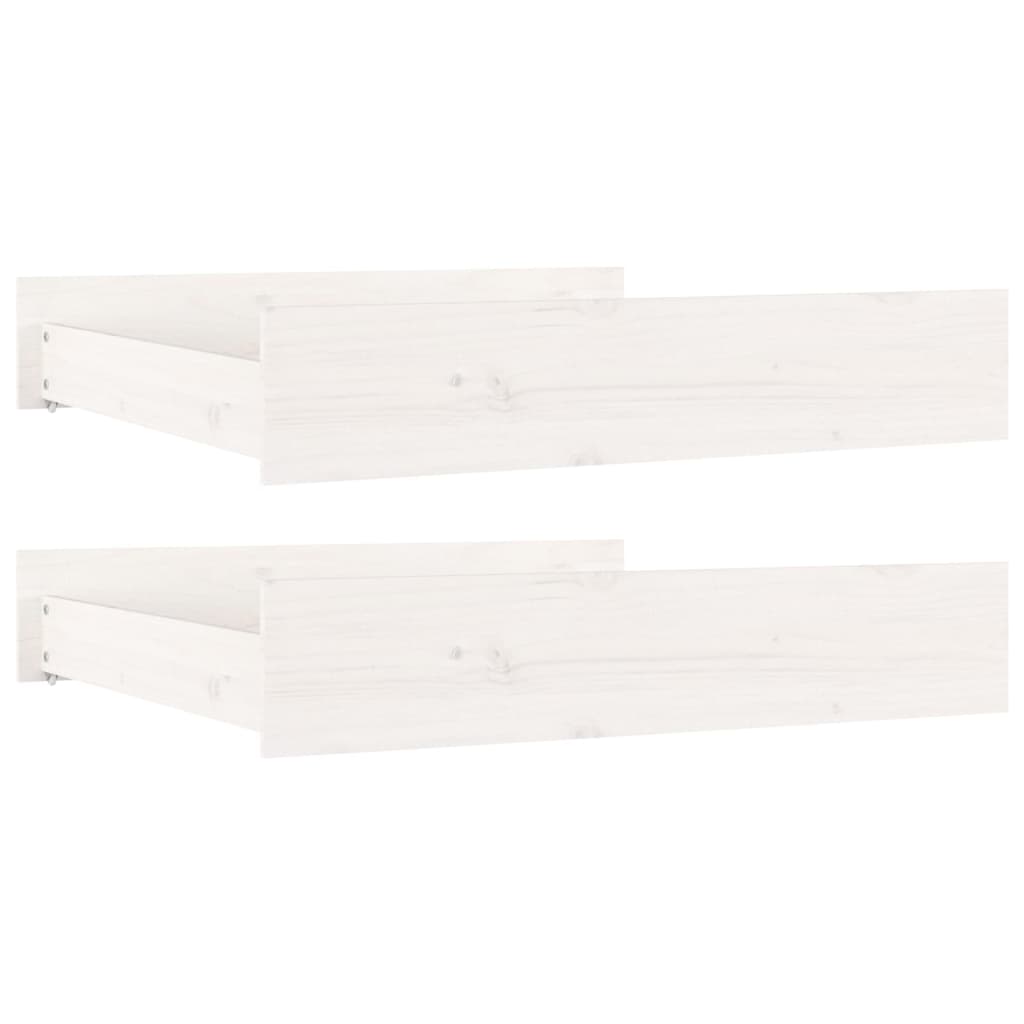 Bed Drawers 2 pcs White Solid Wood Pine