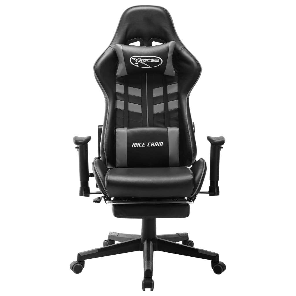 Gaming Chair with Footrest Black and Grey Artificial Leather