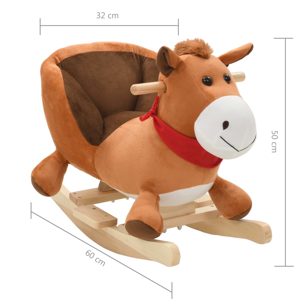 80221 Rocking Animal Horse with Backrest Plush 60x32x50 cm Brown