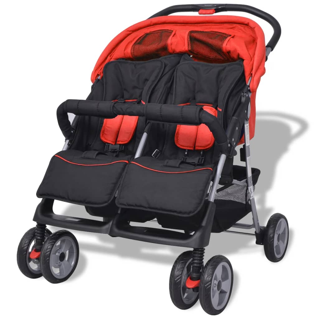 Baby Twin Stroller Steel Red and Black