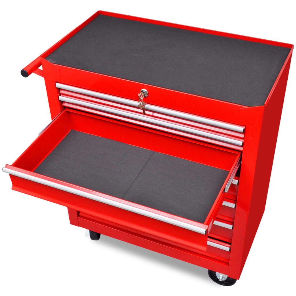 Chariot à outils d'atelier avec 7 tiroirs Rouge  