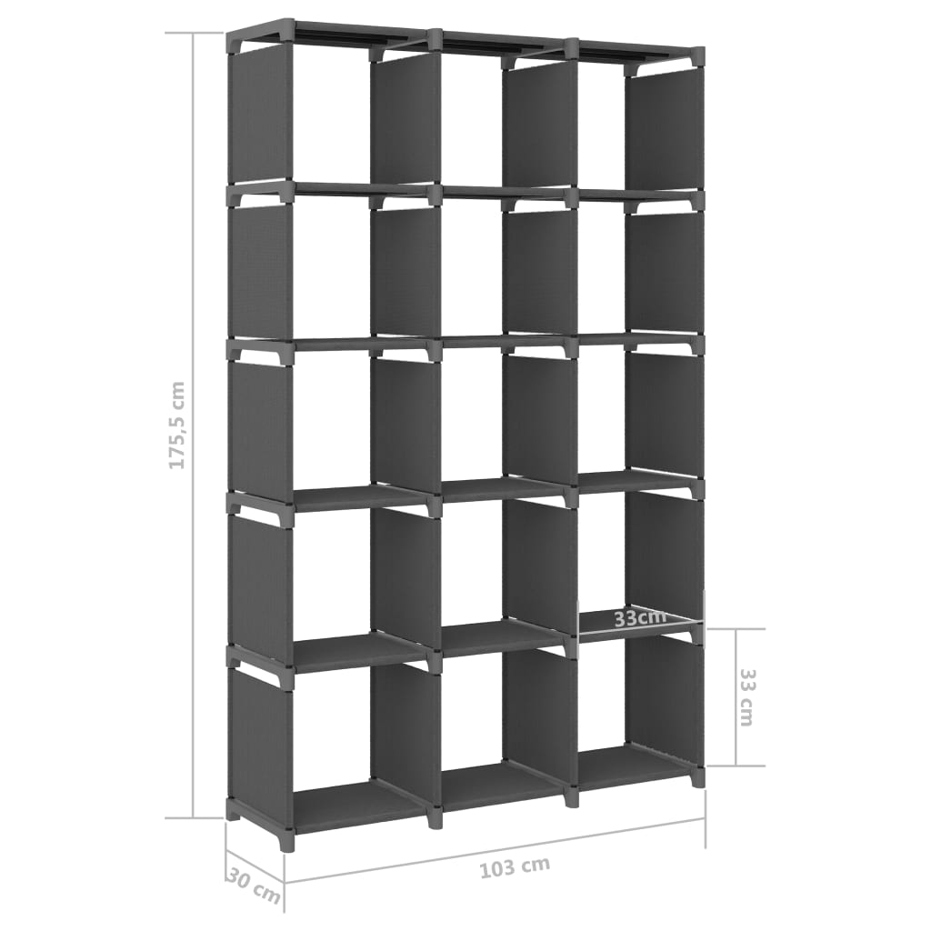 15-Cube Display Shelf Grey 103x30x175.5 cm Fabric