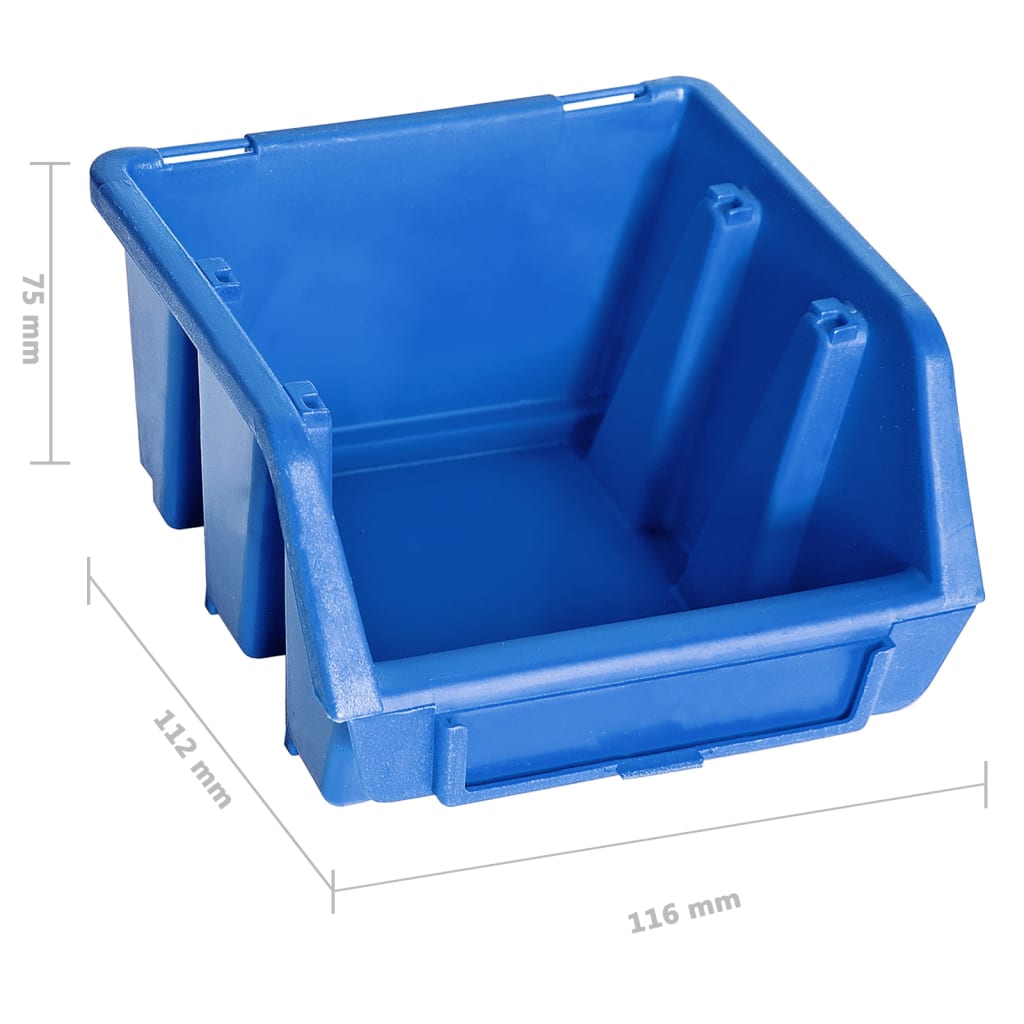 48 Piece Storage Bin Kit with Wall Panels Blue and Black