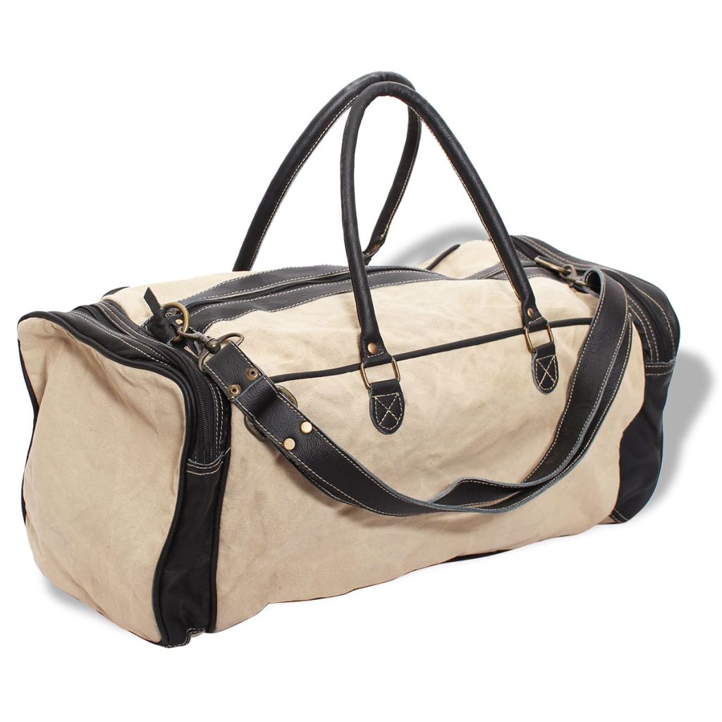 Weekend Bag Canvas and Real Leather Beige
