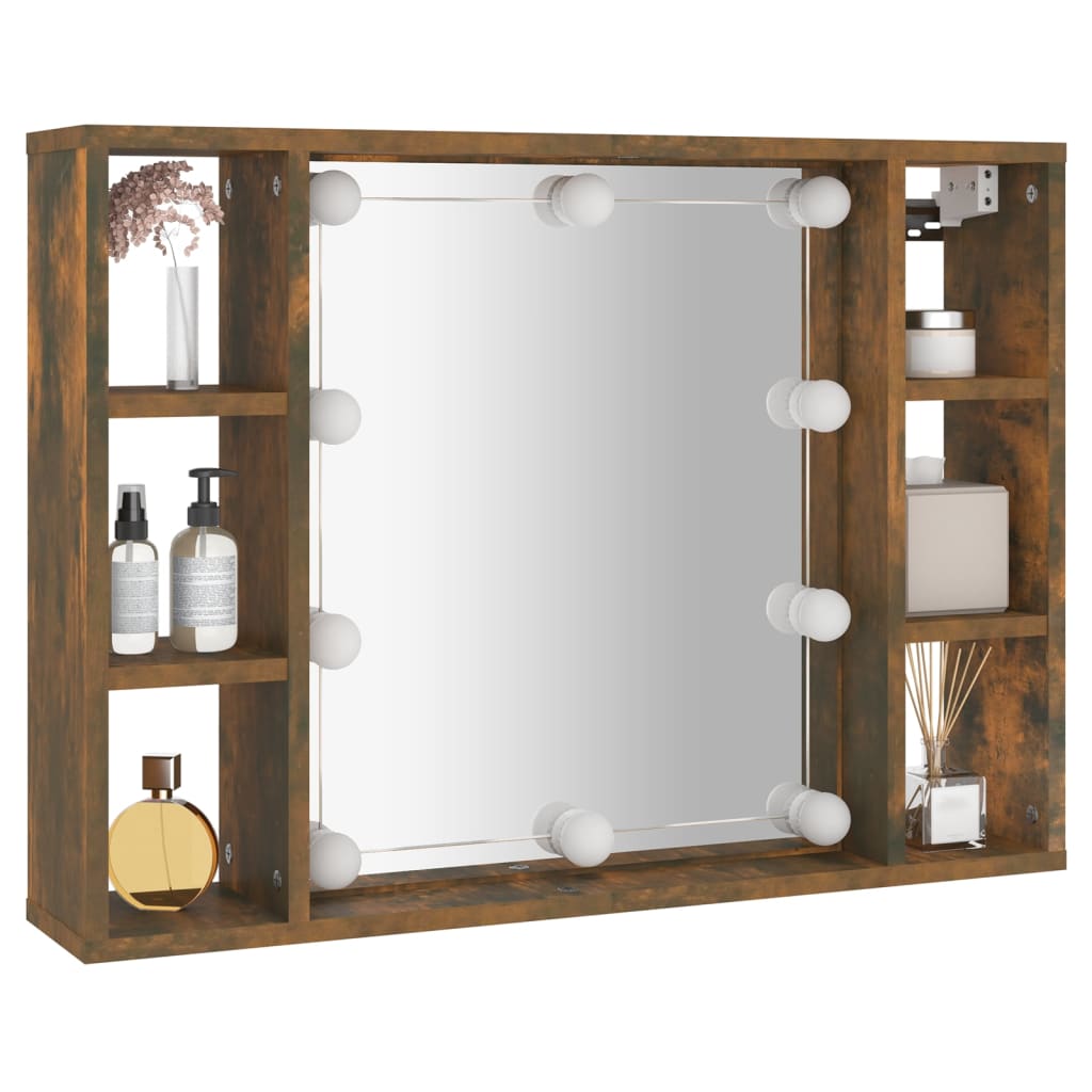 Armoire à miroir avec LED Chêne fumé 76x15x55 cm