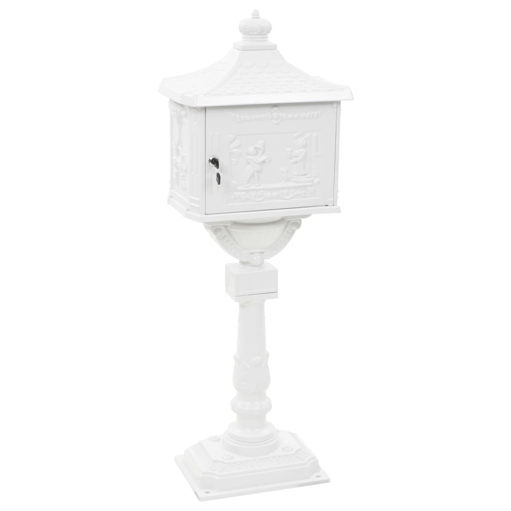 Pedestal Letterbox Aluminium Vintage Style Rustproof White