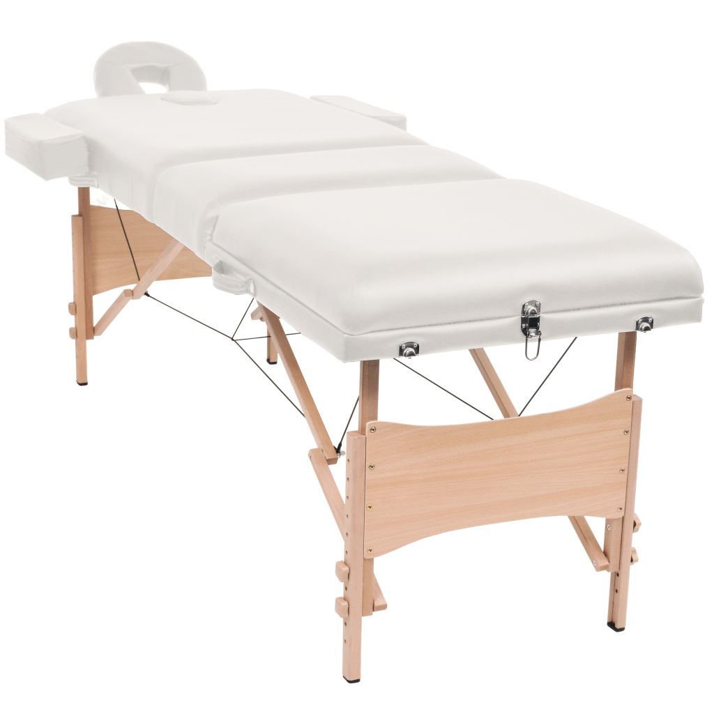 3-Zone Folding Massage Table and Stool Set 10 cm Thick White