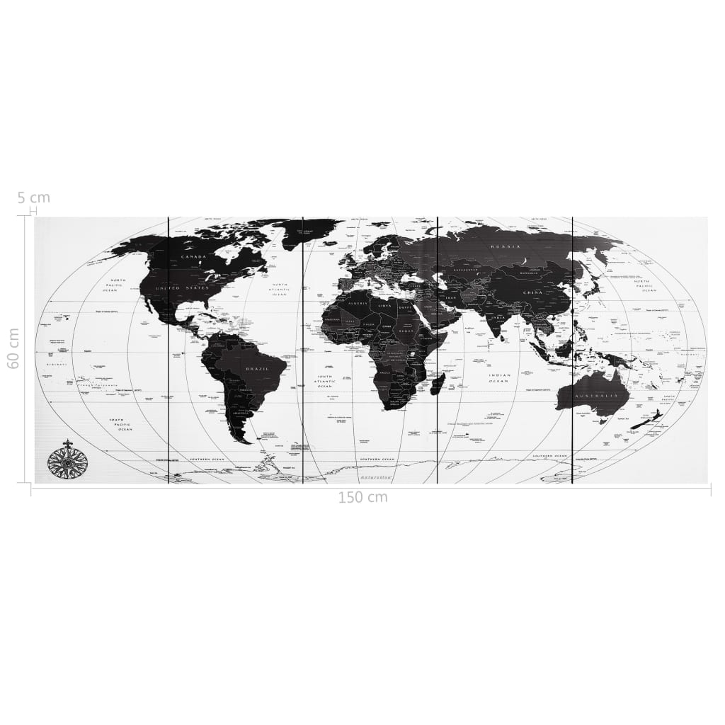 Canvas Wall Print Set World Map White 150x60 cm