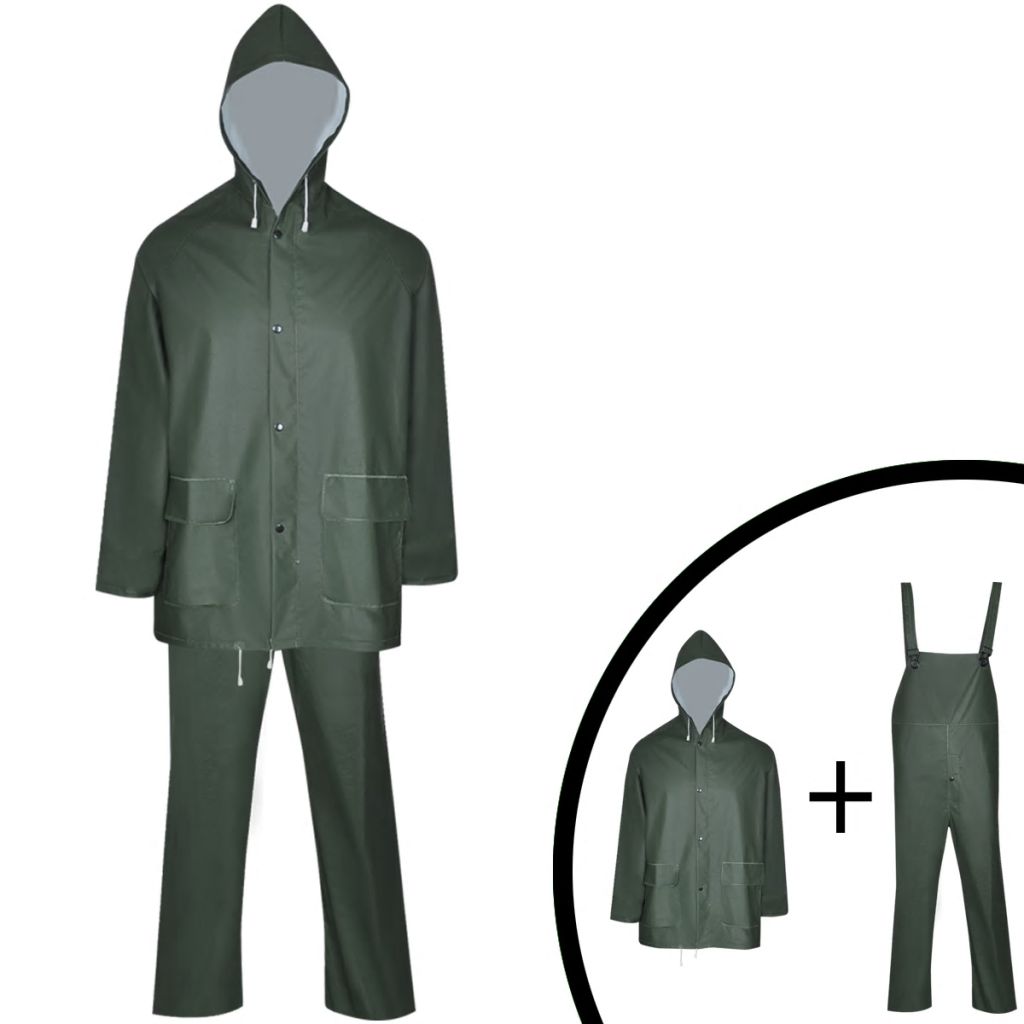 Waterproof Heavy-duty 2-piece Rain Suit with Hood Green XL