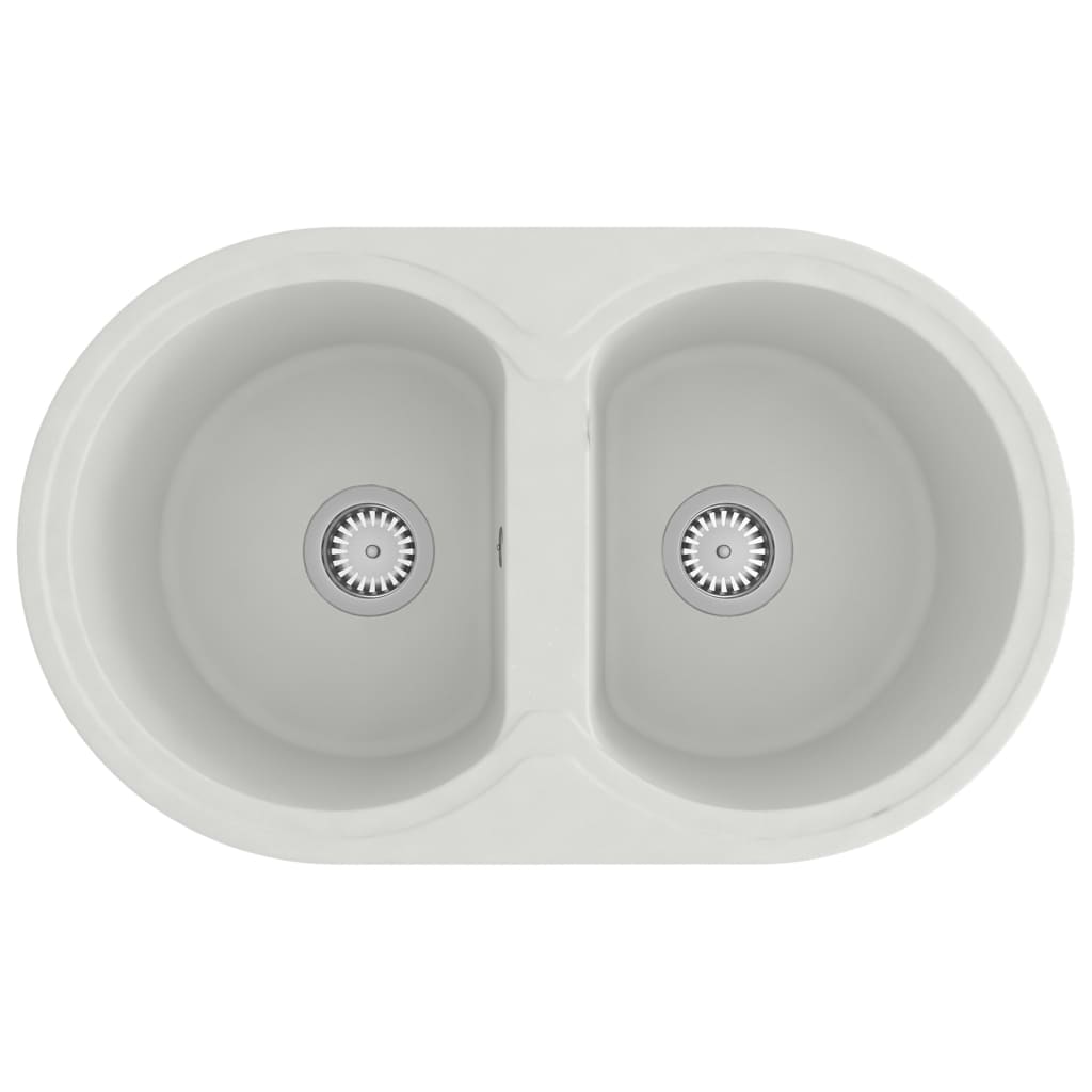 Évier de cuisine avec deux lavabos ovales Blanc Granit