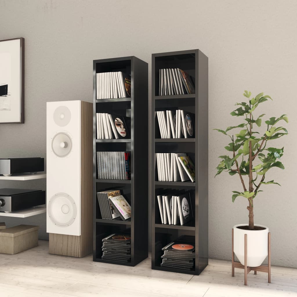CD Cabinets 2 pcs High Gloss Black 21x16x93.5 cm Engineered Wood