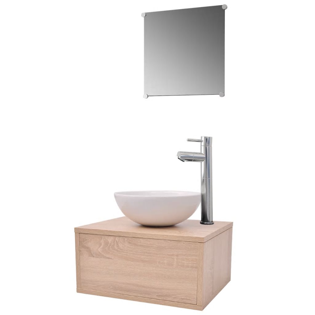 Four Piece Bathroom Furniture Set with Basin with Tap Beige