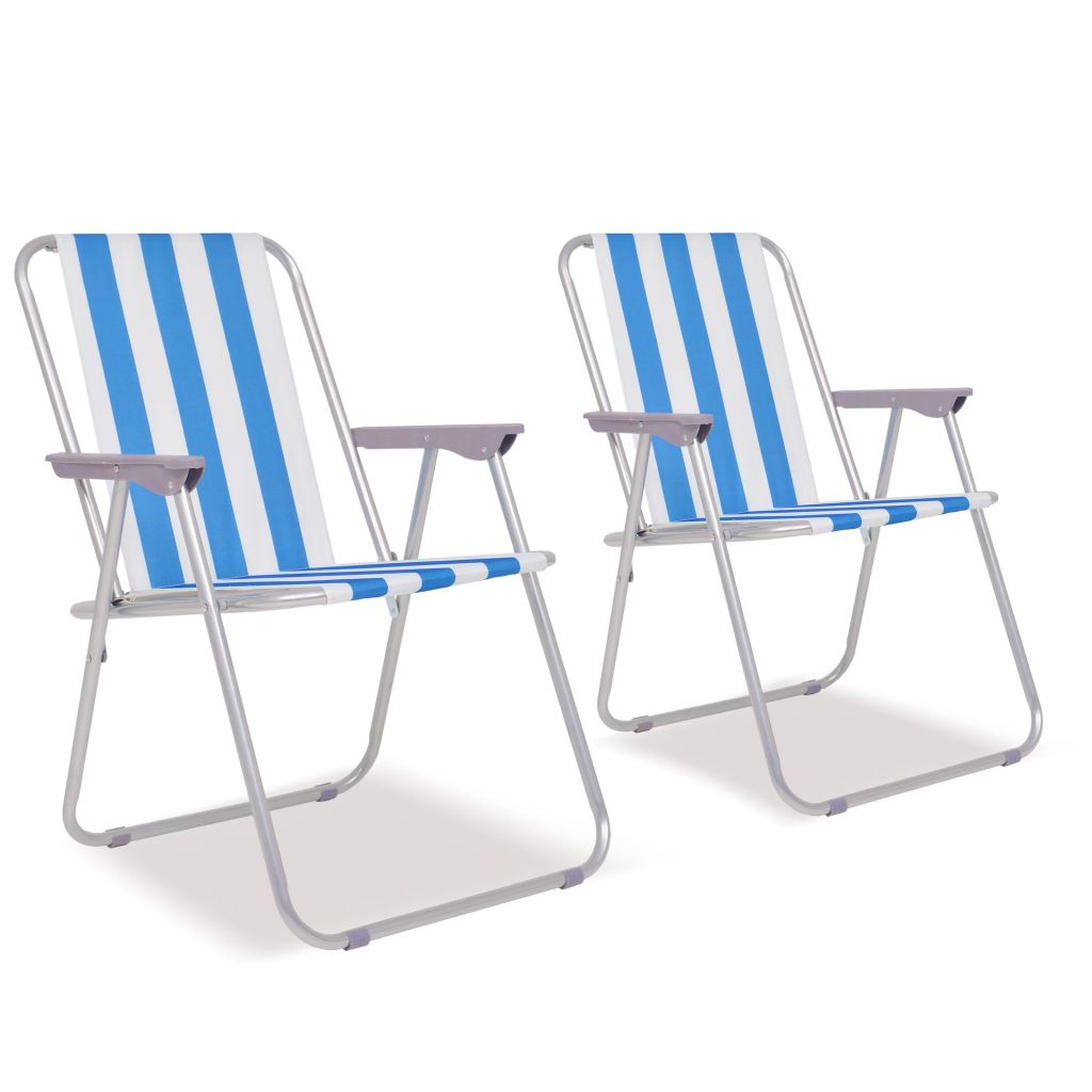 Chaise pliable de camping 2 pcs Bleu et blanc Acier 52x62x75 cm