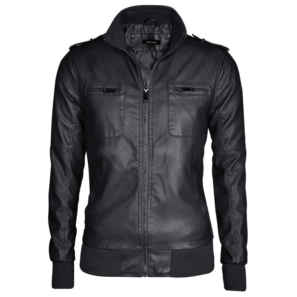 Men's PU Biker Jacket Black Size XL