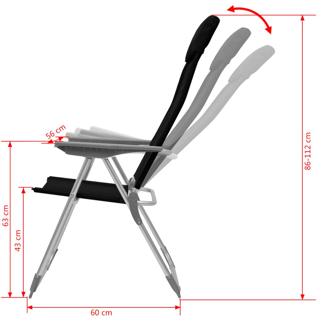 Chaise de camping 4 pcs Noir Aluminium 56 x 60 x 112 cm