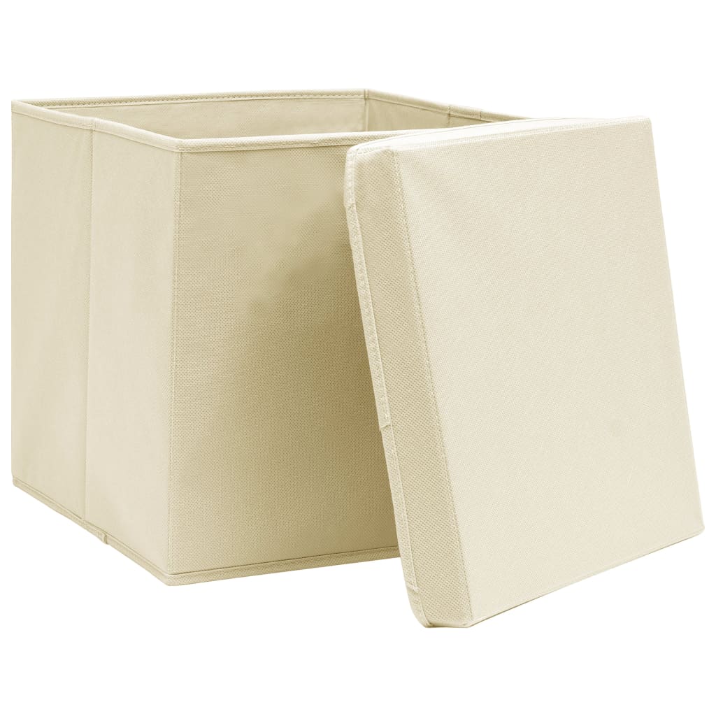  Boîtes de rangement à couvercles 4 pcs Crème 32x32x32 cm Tissu