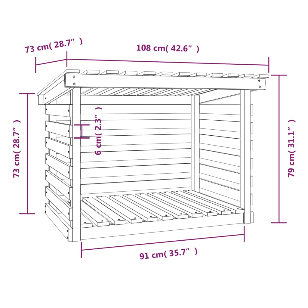 Firewood Rack Grey 108x73x79 cm Solid Wood Pine