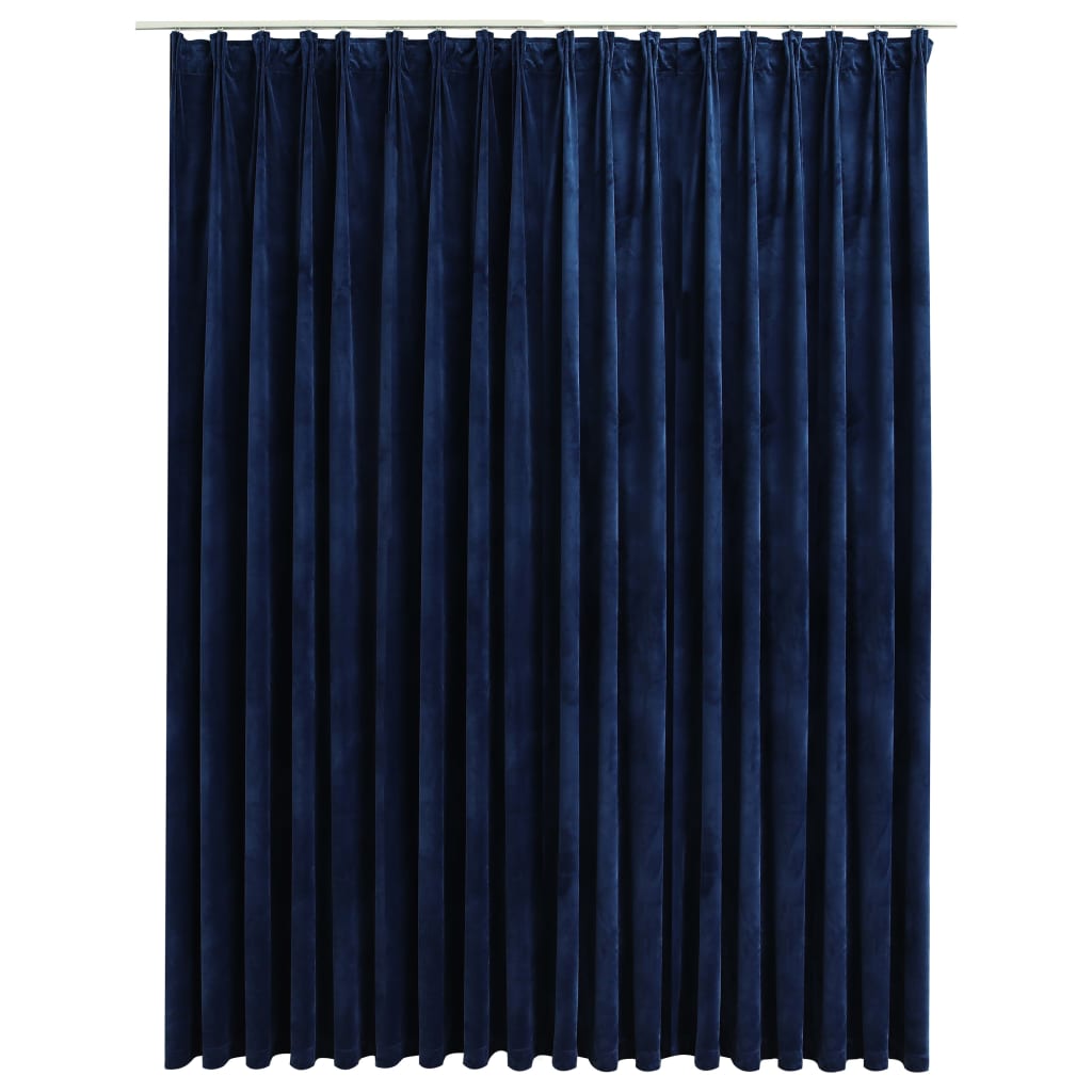 Blackout Curtain with Hooks Velvet Dark Blue 290x245 cm